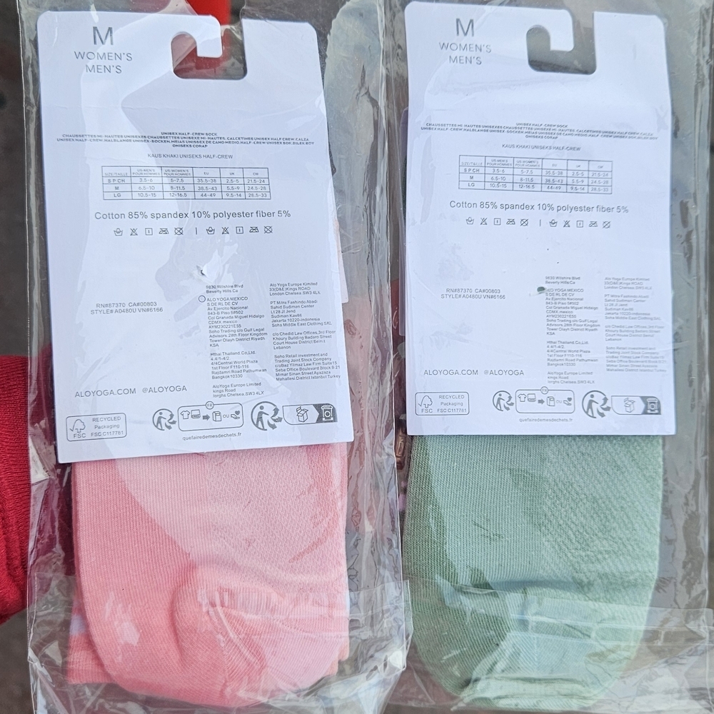 AL0 Yoga Unisex Half-Crew Socks in Sage Green and Coral Pink - Picture 2 of 3